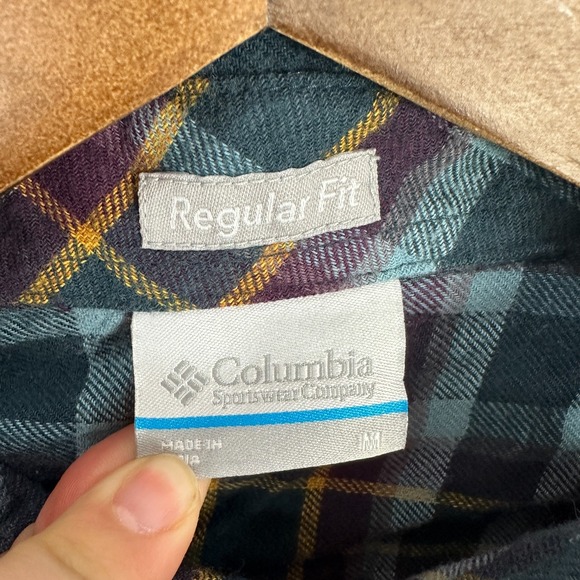 Columbia Omni Wick Plaid Flannel Shirt Mens M Blue Green Button Front Outdoors - Picture 3 of 7